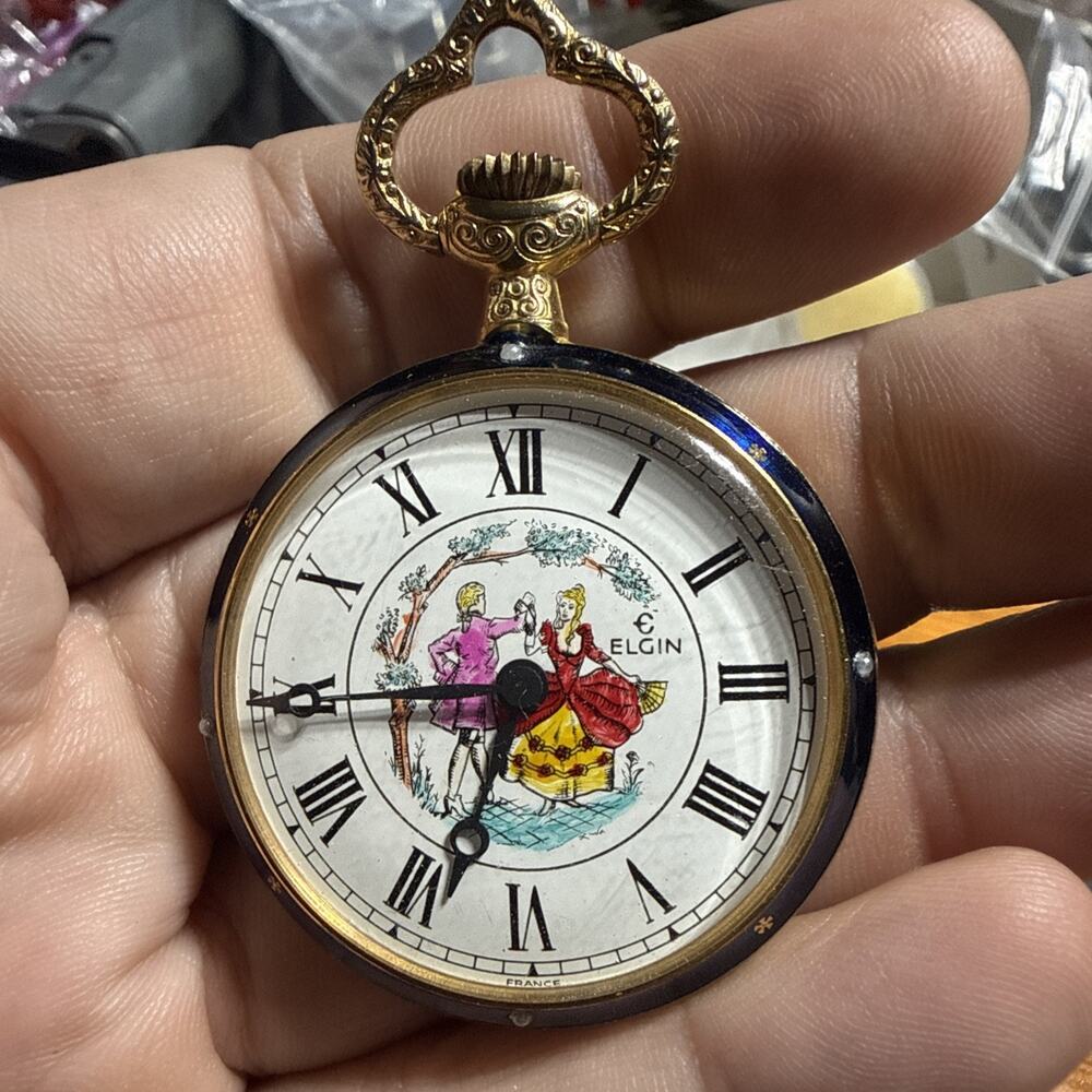 Vintage Ladies Enamel Elgin Pocket Watch Pendant